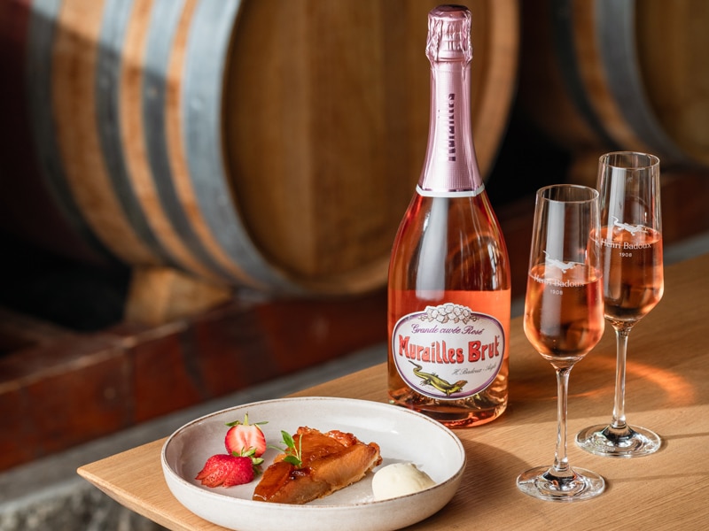 Proposition d'accords mets vins du Murailles Brut Rosé avec un dessert.